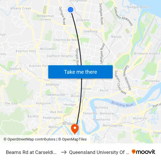 Beams Rd at Carseldine Campus to Queensland University Of Technology map