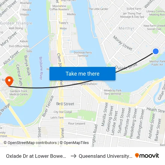 Oxlade Dr at Lower Bowen Terrace, Stop 19 to Queensland University Of Technology map
