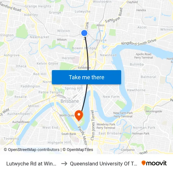 Lutwyche Rd at Windsor Rail to Queensland University Of Technology map