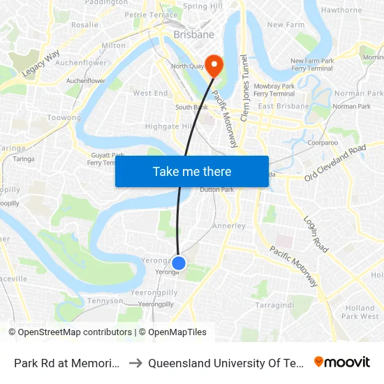 Park Rd at Memorial Park to Queensland University Of Technology map