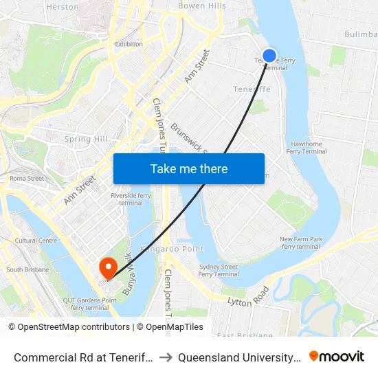 Commercial Rd at Teneriffe Ferry, Stop 16 to Queensland University Of Technology map