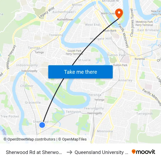 Sherwood Rd at Sherwood State School to Queensland University Of Technology map