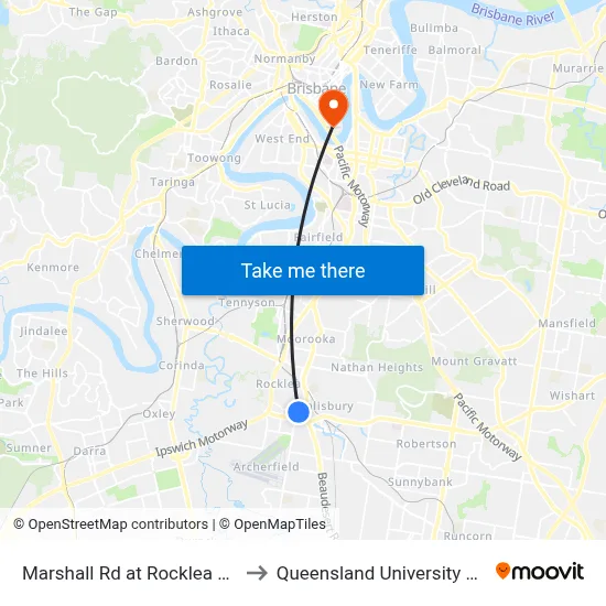 Marshall Rd at Rocklea South, Stop 41 to Queensland University Of Technology map