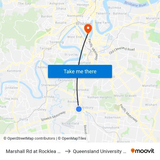 Marshall Rd at Rocklea South, Stop 41 to Queensland University Of Technology map