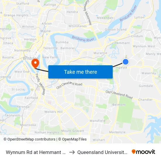 Wynnum Rd at Hemmant Cemetery, Stop 44 to Queensland University Of Technology map