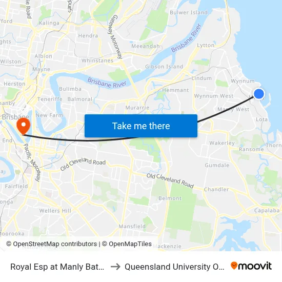 Royal Esp at Manly Baths, Stop 87a to Queensland University Of Technology map