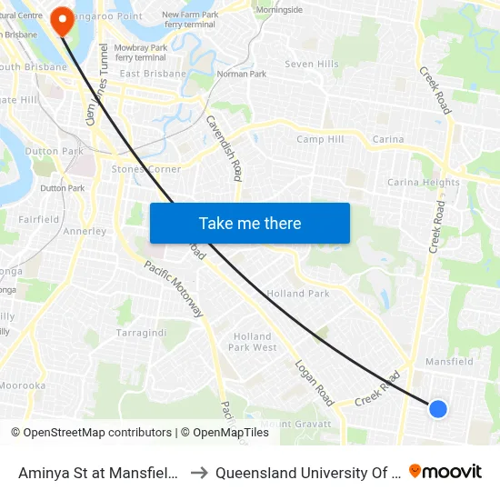Aminya St at Mansfield, Stop 67a to Queensland University Of Technology map