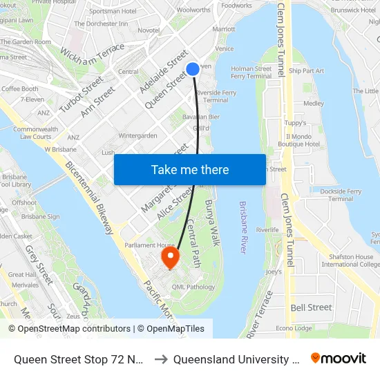 Queen Street Stop 72 Near Eagle Lane to Queensland University Of Technology map