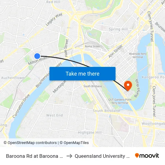 Baroona Rd at Baroona Shops, Stop 7 to Queensland University Of Technology map