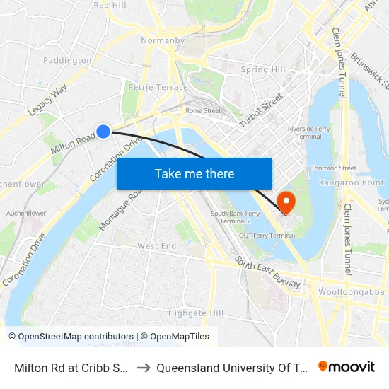 Milton Rd at Cribb St, Stop 5 to Queensland University Of Technology map