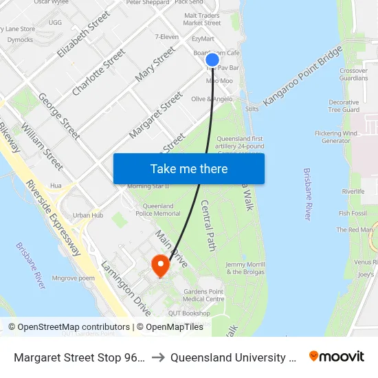 Margaret Street Stop 96 at Edward St to Queensland University Of Technology map
