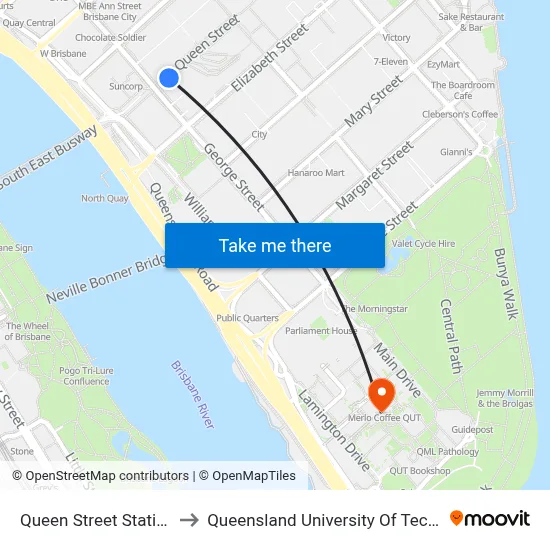 Queen Street Station, 1a to Queensland University Of Technology map