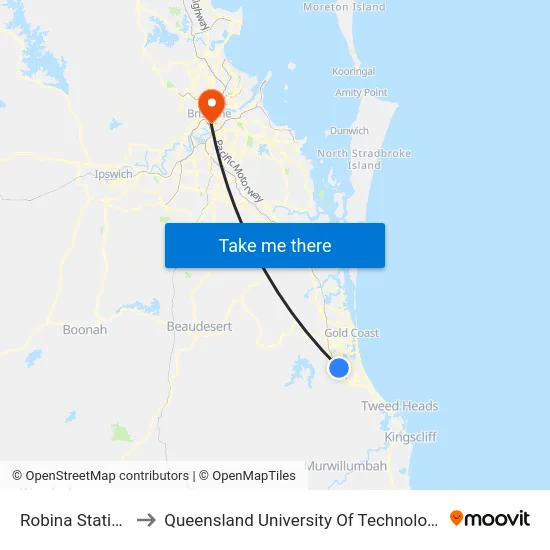 Robina Station to Queensland University Of Technology map