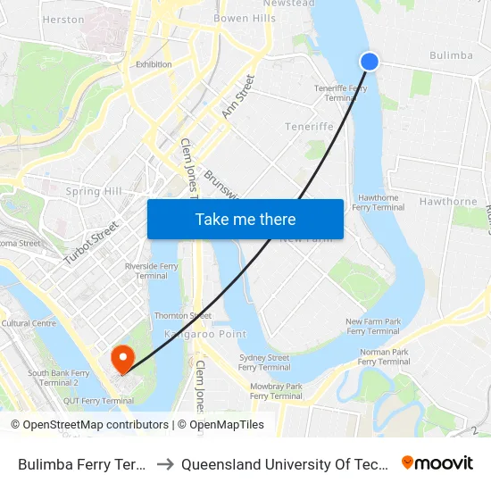 Bulimba Ferry Terminal to Queensland University Of Technology map