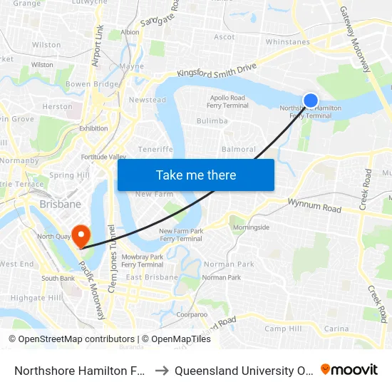Northshore Hamilton Ferry Terminal to Queensland University Of Technology map