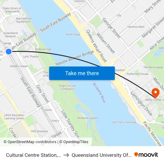 Cultural Centre Station, Platform 3 to Queensland University Of Technology map