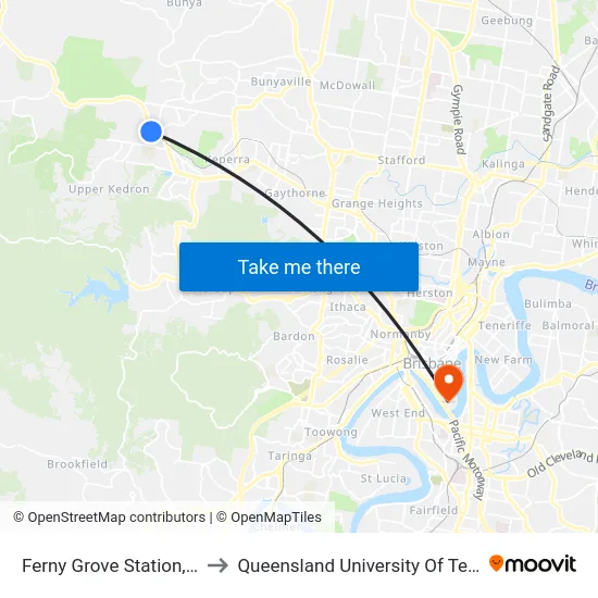 Ferny Grove Station, Stop D to Queensland University Of Technology map