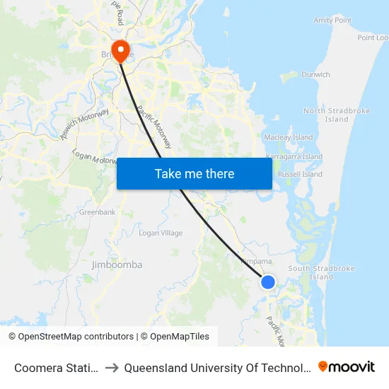 Coomera Station to Queensland University Of Technology map