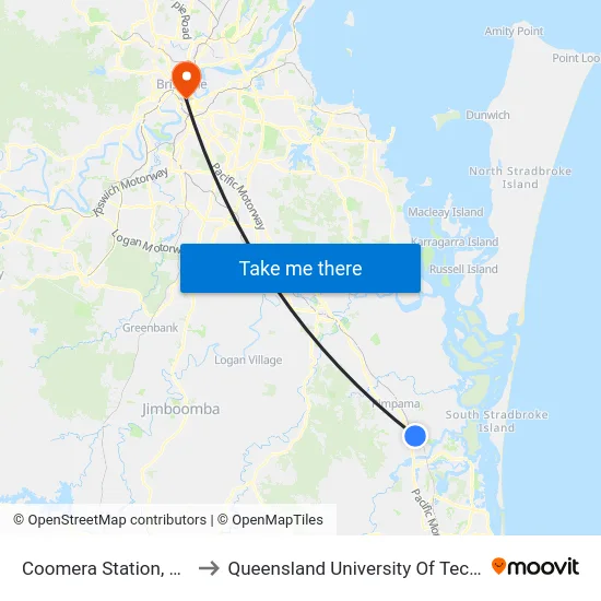 Coomera Station, Stop A to Queensland University Of Technology map