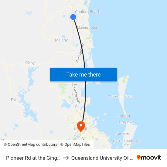 Pioneer Rd at the Ginger Factory to Queensland University Of Technology map