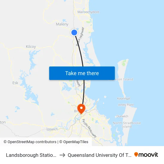 Landsborough Station, Stop A to Queensland University Of Technology map