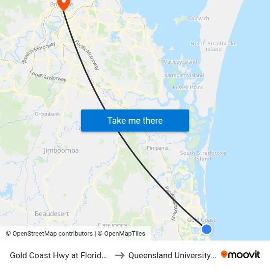 Gold Coast Hwy at Florida Gardens Station to Queensland University Of Technology map