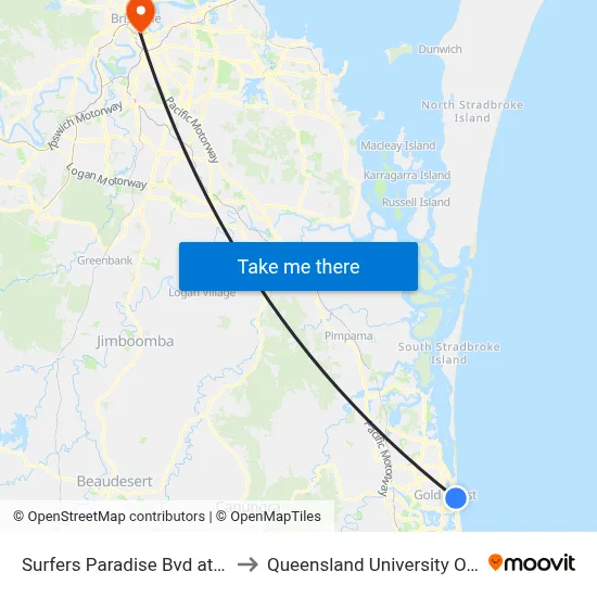 Surfers Paradise Bvd at Cypress Ave to Queensland University Of Technology map