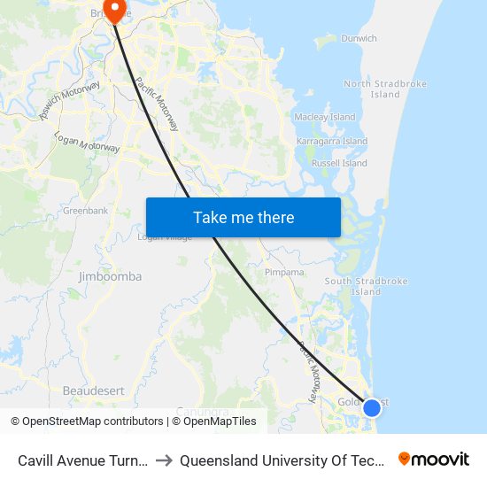 Cavill Avenue Turnback to Queensland University Of Technology map