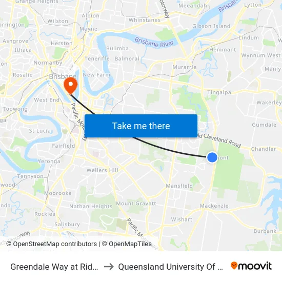 Greendale Way at Ridgeview St to Queensland University Of Technology map