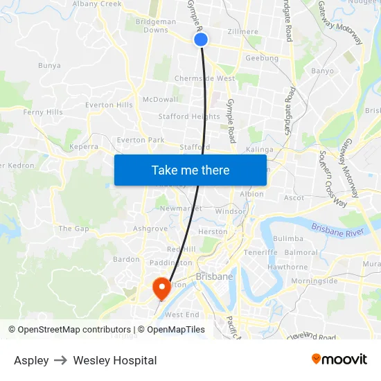 Aspley to Wesley Hospital map