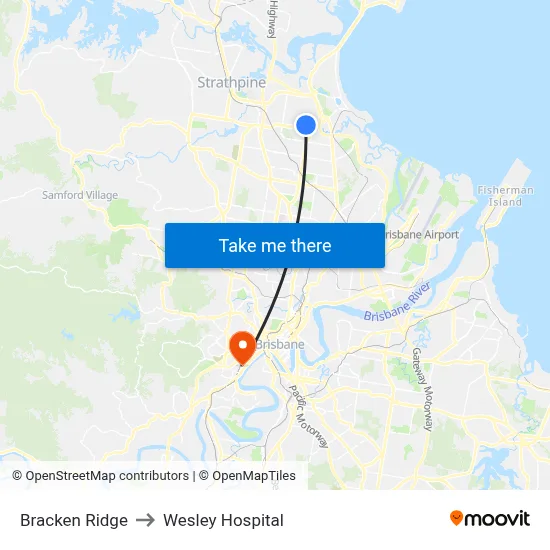 Bracken Ridge to Wesley Hospital map