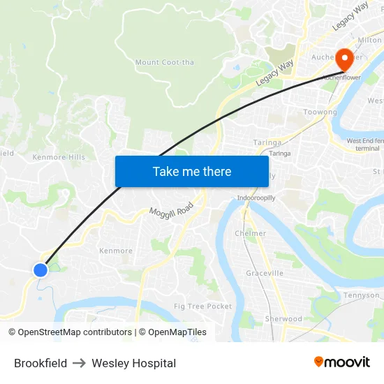 Brookfield to Wesley Hospital map