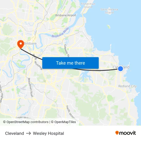 Cleveland to Wesley Hospital map