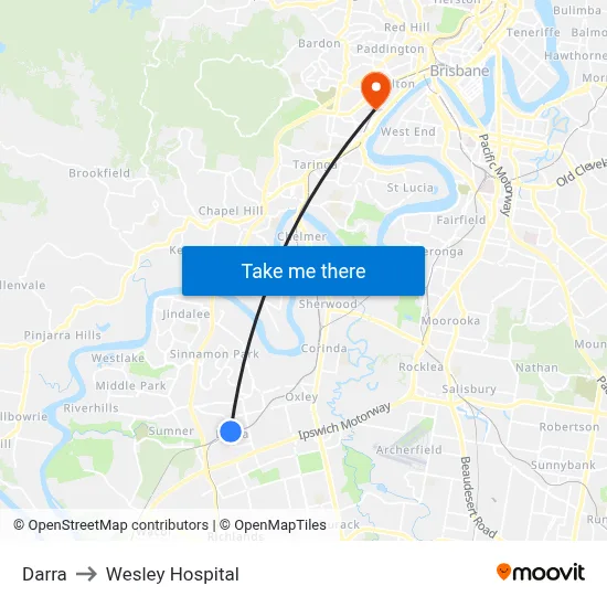 Darra to Wesley Hospital map