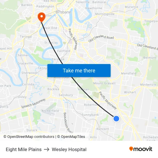 Eight Mile Plains to Wesley Hospital map