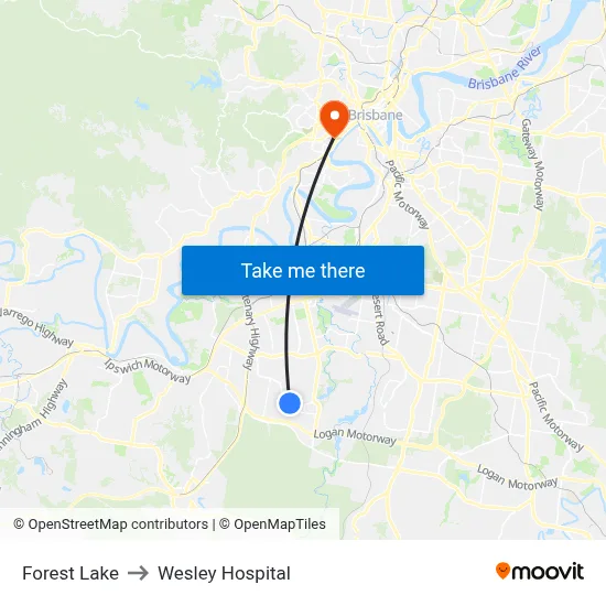 Forest Lake to Wesley Hospital map