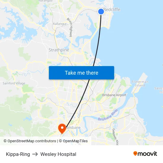 Kippa-Ring to Wesley Hospital map