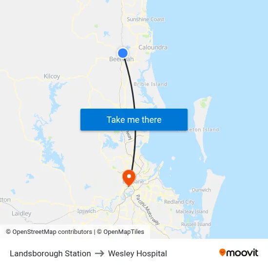 Landsborough Station to Wesley Hospital map