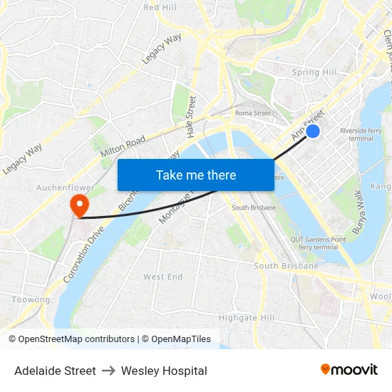 Adelaide Street to Wesley Hospital map