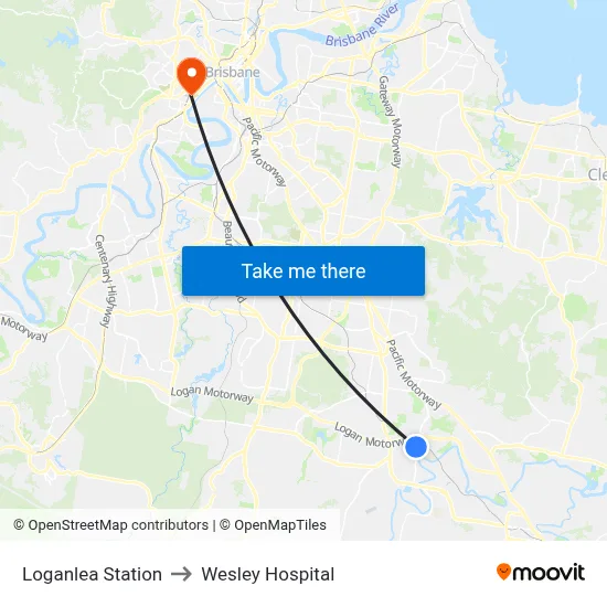 Loganlea Station to Wesley Hospital map