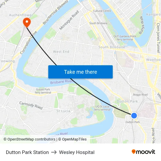 Dutton Park Station to Wesley Hospital map