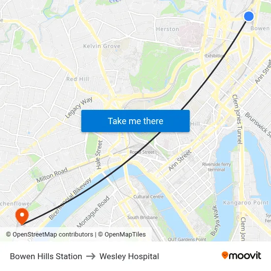Bowen Hills Station to Wesley Hospital map
