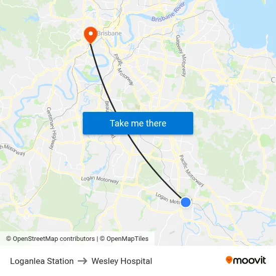 Loganlea Station to Wesley Hospital map