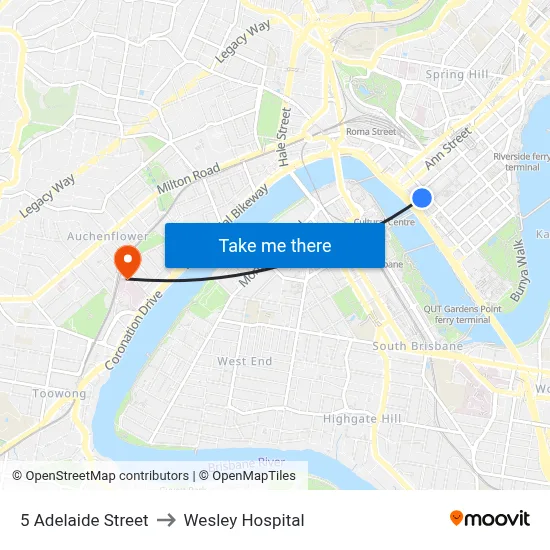 5 Adelaide Street to Wesley Hospital map