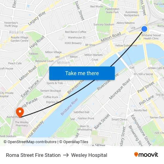 Roma Street Fire Station to Wesley Hospital map