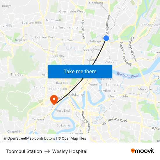 Toombul Station to Wesley Hospital map