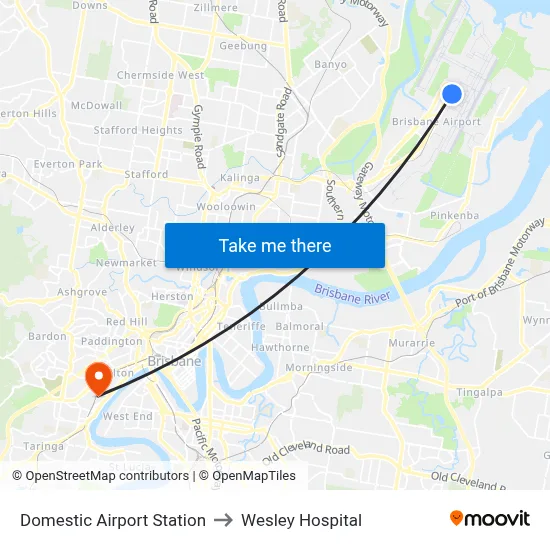 Domestic Airport Station to Wesley Hospital map