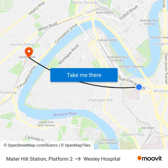 Mater Hill Station, Platform 2 to Wesley Hospital map