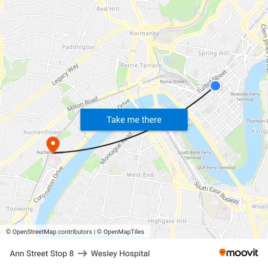 Ann Street Stop 8 to Wesley Hospital map