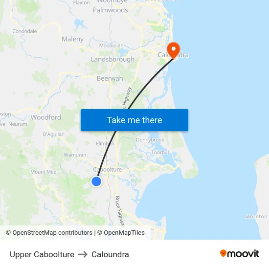Upper Caboolture to Caloundra map